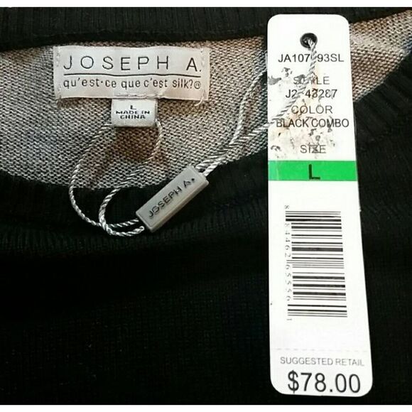 Joseph A Sweater Ladies Large Black Gray Color block Tight Knit Tunic - Picture 4 of 6